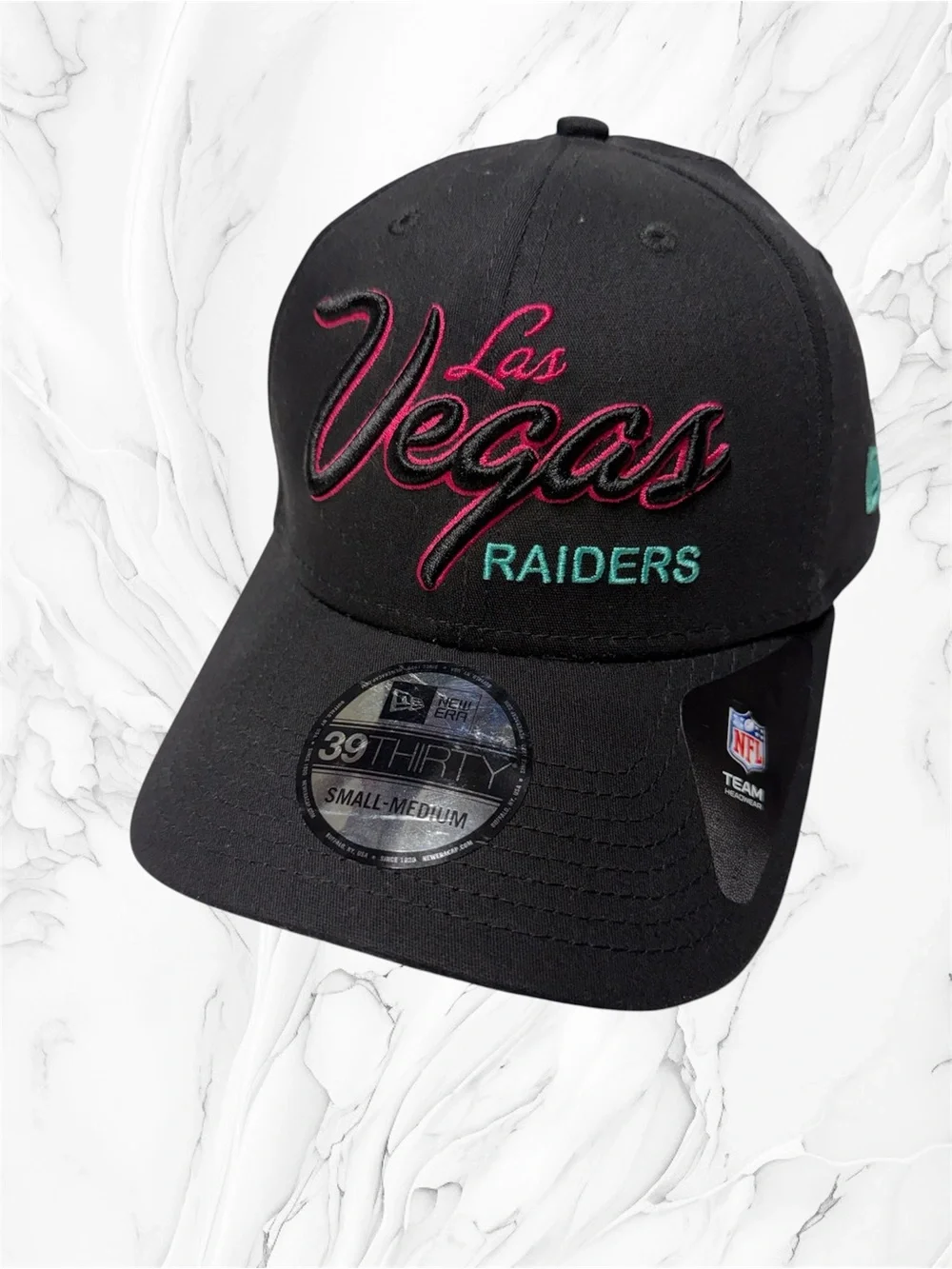 New Era Las Vegas Raiders black pink turquoise embroidered hat fitted S/M
